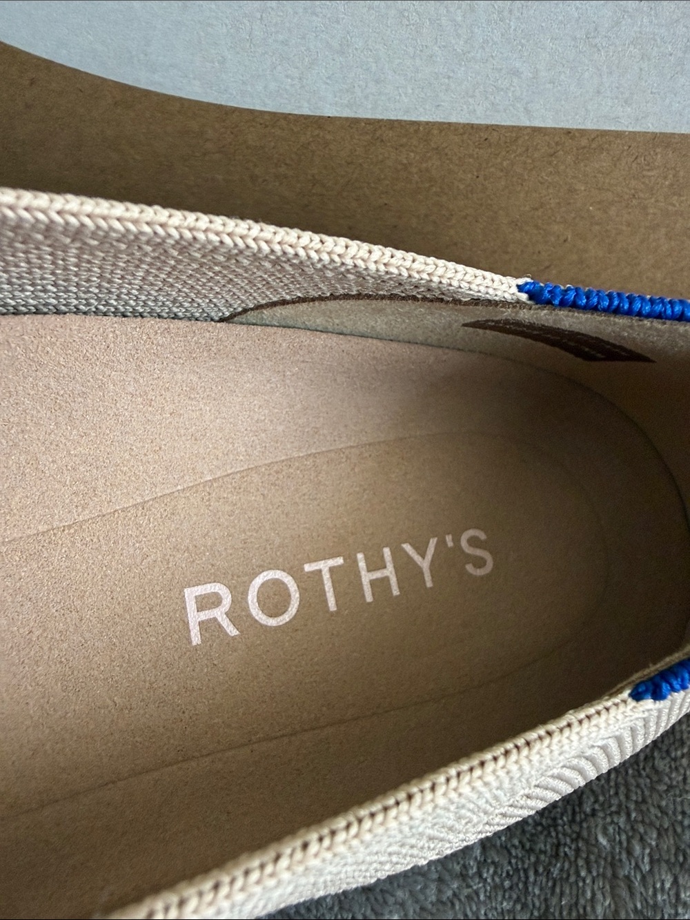 Rothy's Nude Knit V‑Toe Flats with Blue Trim - Picture 4 of 6